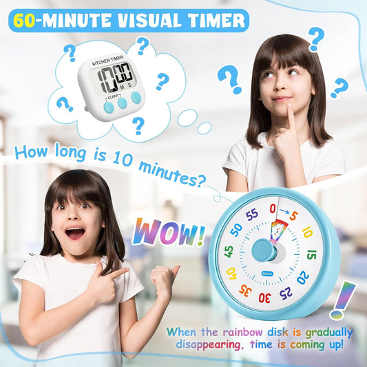 Visual Timer for Kids, 60 Minute Countdown Timers for Classroom Kitchen Office, Rainbow Disk Desk Timer Clock with Silent Operation, Pomodoro Timer Time Management Tools for Toddler ADHD Blue