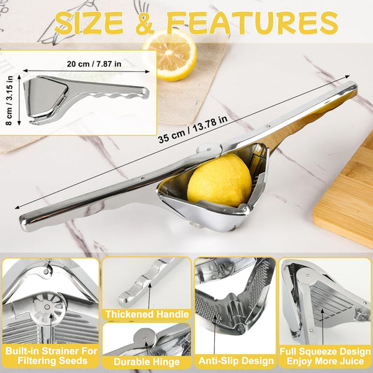 Lemon Squeezer, Stainless Steel Hand Flat Manual Juicer, Lime Press Handheld, Easy to Use Fruit Citrus Press for Lemons, Citrus, Lime, Orange (Silver)