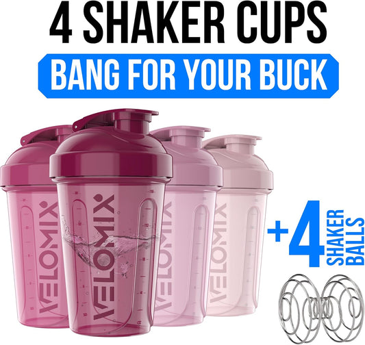 4 Pack 20oz Protein Shaker Bottle for Protein Mixes, Berry Blend | 4x Wire Whisk, Leak Proof Shaker Cups for Protein Shakes, Stackable, Cute Colors for Women, For Home, Gym, Office and Car