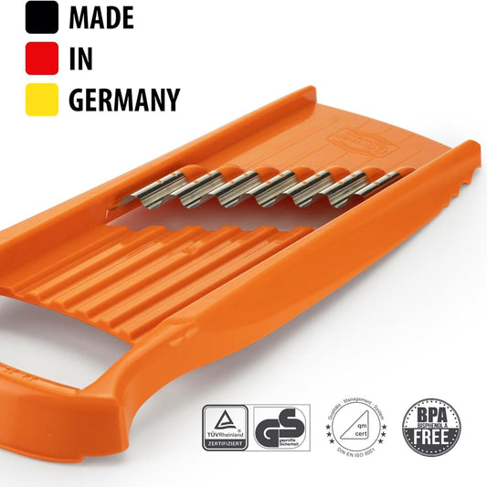 by Reston Lloyd Wave-Waffle XXL Power Line • Crinkle Cut/Spirelli Vegetable Slicer • Slicer for Wave Waffle Cut Vegetables • Wavy French Fries • Made in Germany, Orange
