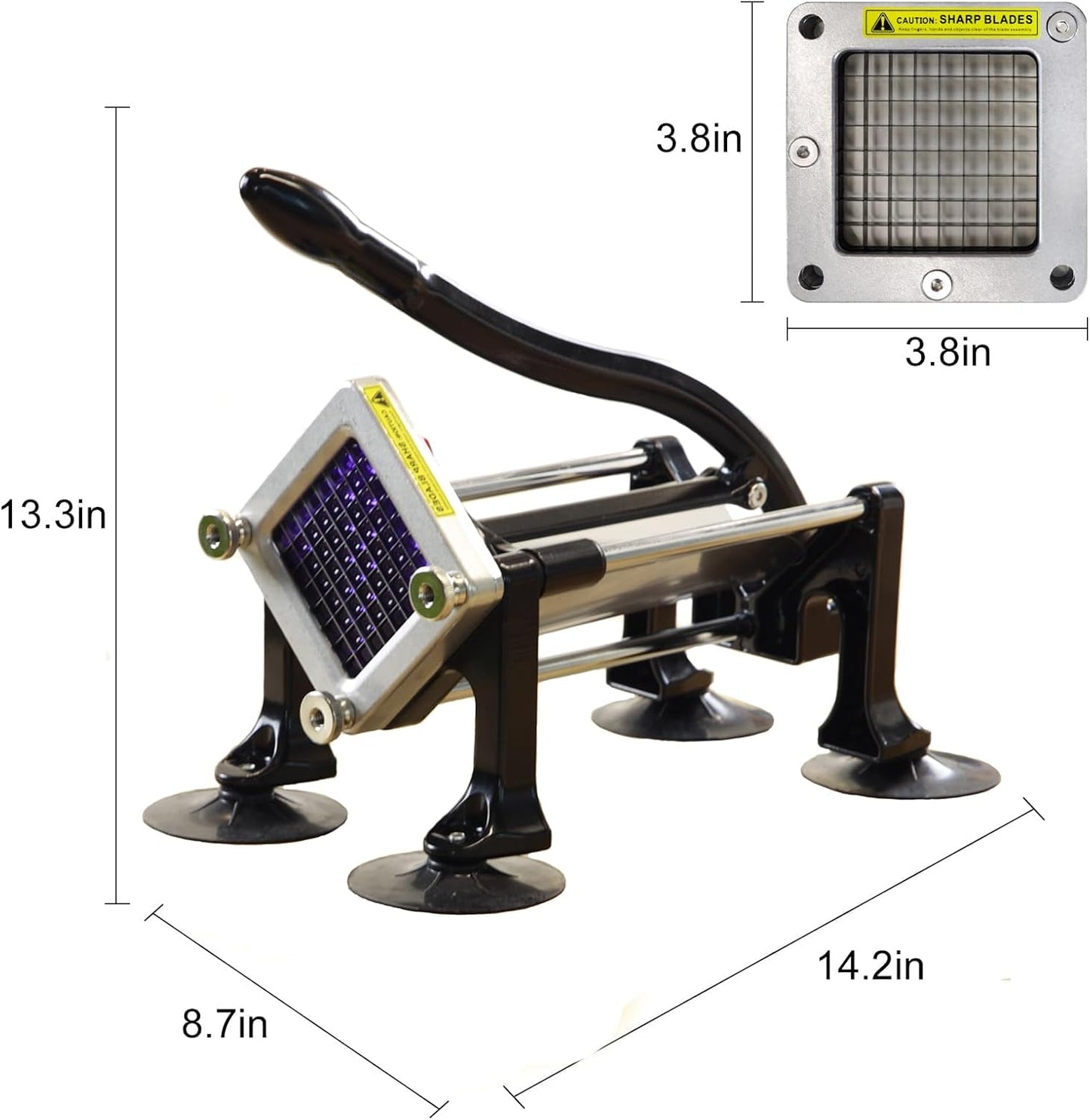 Commercial French Fry Cutter Stainless Steel Potato Cutter with 3/8&1/4&1/2 Inch Blade French Fries Cutter Manual Potatoes Cutting Machine with Suction Feet for Potato Carrot Yam Cucumbers