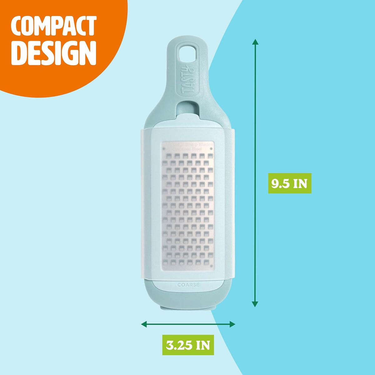 Interchangeable Grater with Storage Box, Includes Coarse & Fine Stainless Steel Blades, Non-Slip Base for Stability, Dishwasher Safe, Aqua