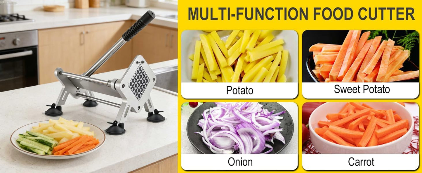 Stainless Steel Fry Cutter 1/2" & 3/8" Blades Home Silver JXR02 | Ideal for home & commercial use; heavy duty slicer for potatoes, carrots, cucumbers & onions