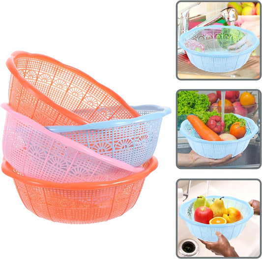 Rice Sieve Basin Set of 4 9.05 in Plastic Colander Basket for Rice Washing Fruit and Vegetable Rinsing Dough Kneading Space-Saving Kitchen Tool for Home Meal Prep