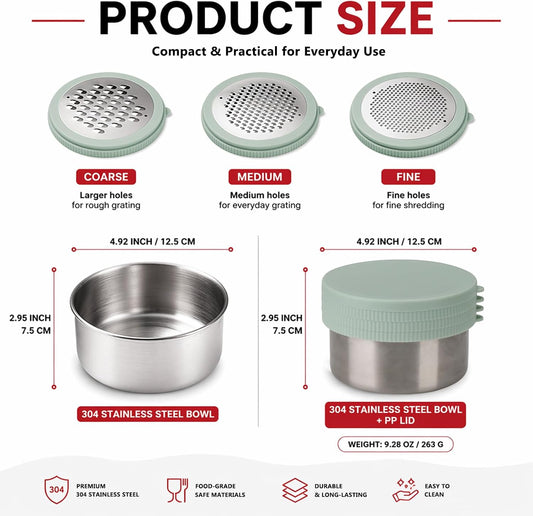 Cheese Grater with Container, 4 in 1 Box Gratters for Fine, Medium and Coarse, Handheld Lemon Zester for Parmesan, Ginger, Garlic, Nutmeg, Chocolate (Light Green)