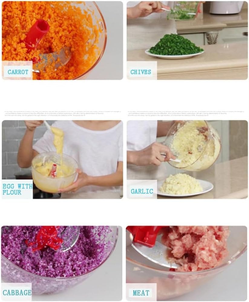 Multi-Functional Manual Food Processor,8 Cup Hand-powered Crank Chopper,Mincer Blender with Clear Container,for Vegetables Meat Fruits Nuts Herbs Onions