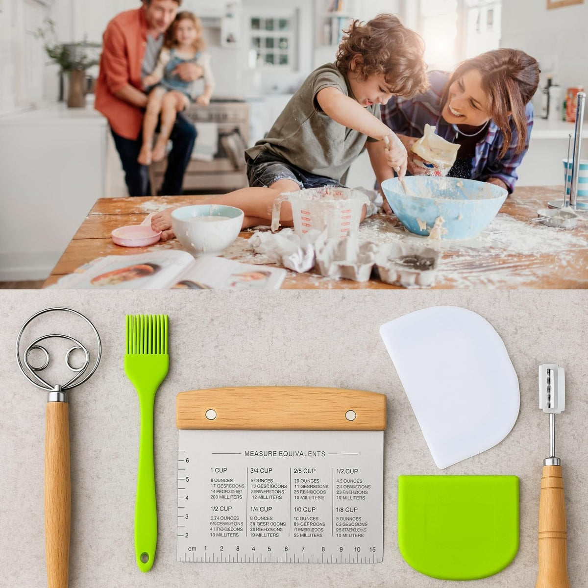 Sourdough Bread Baking Tool Set with Danish Dough Whisk, Bread Lame & Blades, Bench Scraper, Dough Scrapers and Silicone Brush – Sourdough Starter Kit