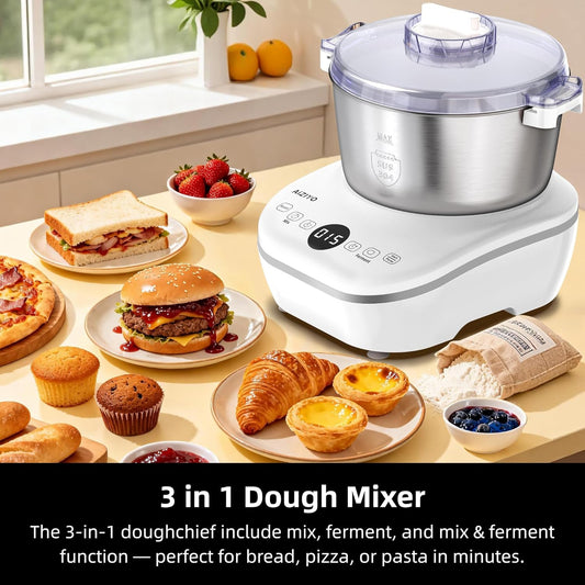 DoughChief, 5.3QT Dough Maker, Dough Mixer with Ferment Function, 304 Stainless Steel Bowl, Removeable lid, Face-up Touch Panel, Electric Stand mixer for Pizza, Bread, Pasta & Mochi