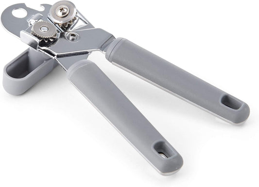 Pro Stainless Steel Manual Can Opener with Soft Ergonomic Handles and Integrated Bottle Opener, Dishwasher Safe, Contemporary Gray, 7.25 Inches