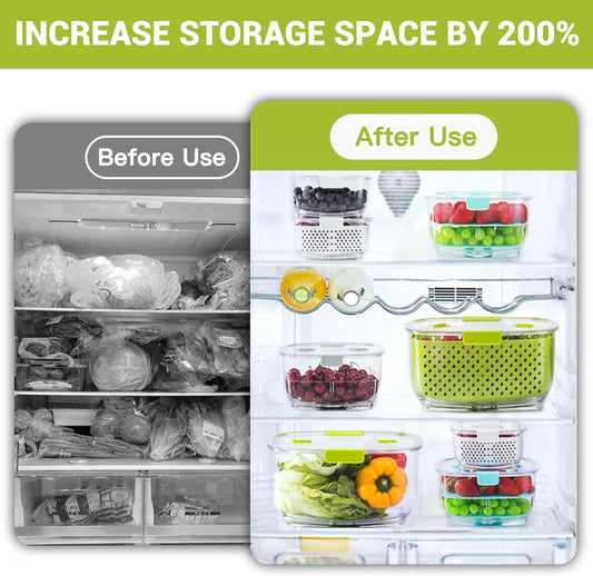 Fresh Produce Vegetable Fruit Storage Containers 3Piece Set, BPA-free Fridge Storage Container, Partitioned Salad Container, Fridge Organizers, Used in Storing Fruits Vegetables, Green