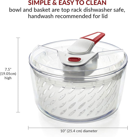 Large Salad Spinner with Lid – Lettuce Washer and Vegetable Dryer – Fruit Cleaner & Serving Bowl – Easy Spin, Quick Brake, BPA-Free