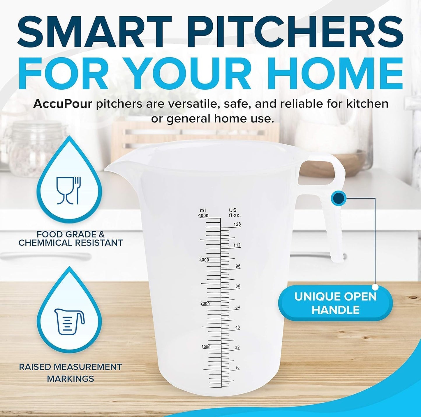 2-PACK Measuring Pitcher, Pool Measuring Cup for Chemicals, Plastic, Multipurpose - Great for Oil, Chemicals, Pool and Lawn - Ounce (oz) and Milliliter (mL) Increments (8oz)