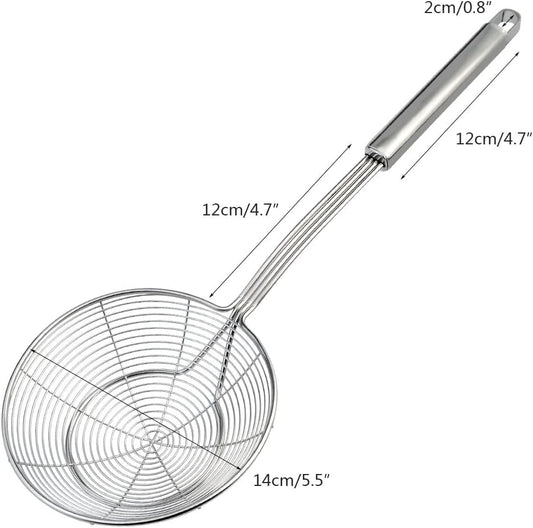 Stainless Steel Strainer Stainless Steel Spider Strainer, Ladle,Wire Skimmer with Spiral Mesh,Professional Grade Handle Skimmer, Kitchen