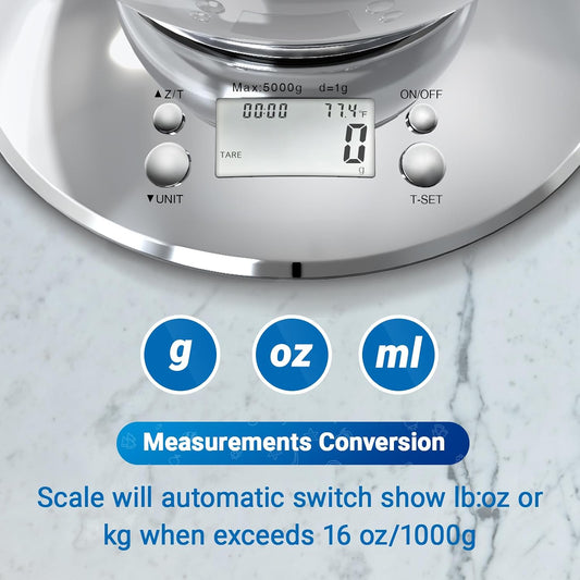 Kitchen Food Scale Digital Weight Grams and Oz 11lb/0.1oz | Professional Stainless Steel Digital Kitchen Food Scale With Bowl For Weight Loss Dieting Baking Cooking