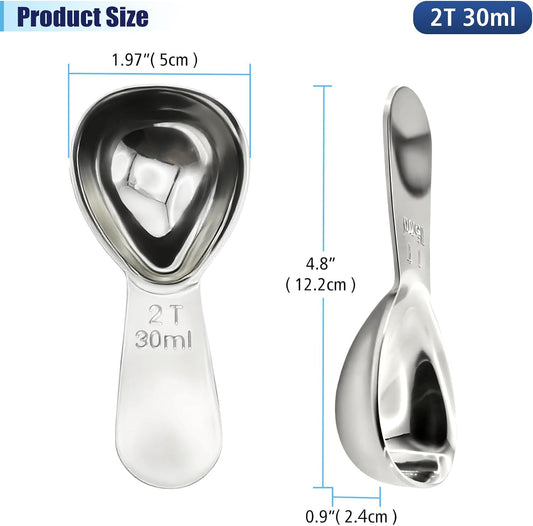 2Pcs 30ml Coffee Scoop 2 Tablespoon, 304 Stainless Steel Measuring Coffee Scoop, Short Handled Measure Scooper for Ground Coffee, Tea, Sugar, Flour, Bean in Canister