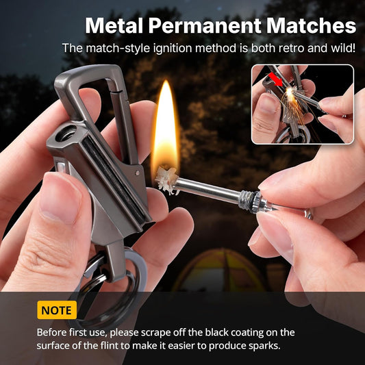 YUSUD 2 Pack Permanent Match Infinity Lighter with Multitool Keychain Bottle Opener, Reusable Waterproof Match Strike Anywhere, Forever Flint Fire Starter for Outdoor Survival, for Men