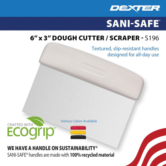 S196Y Sani-Safe 17303Y Dough Cutter/Scraper, 6" x 3" Stainless Steel Blade with Textured Yellow Polypropylene Handle, Bakery and Pastry Dough Scraper, NSF, Made in USA