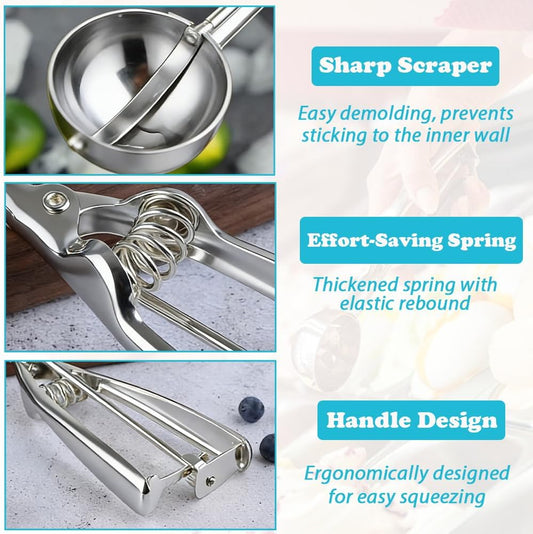 Gold Ice Cream Scoop 304 Stainless Steel Cookie Scoops for Baking Melon Baller with Trigger 3 Sizes (Silver, S)