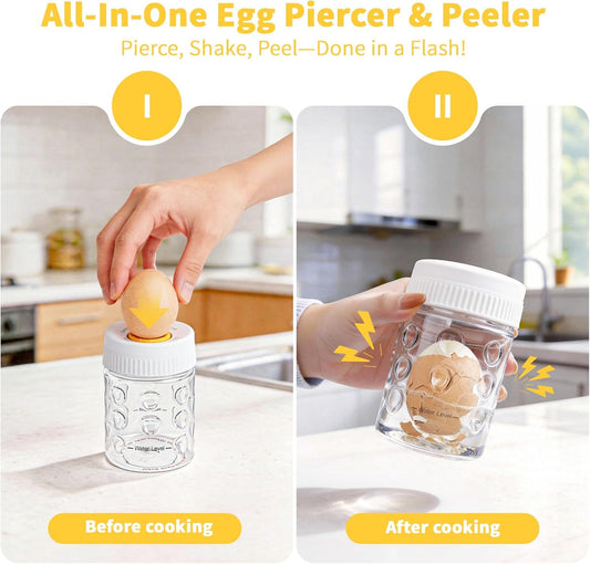 2-in-1 Egg Peeler & Piercer Tool for Hard-Boiled Eggs – Built-in Hole Puncher & Quick Shake Egg Shell Remover for Cooking, Salads, Deviled Eggs, Breakfast Prep