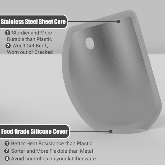 Flexible Curved Edge Silicone Bowl Scraper Dough Scraper Baking Bread | Food Grade Bench Scraper for Baking Sourdough Bread, Cake, Multipurpose Kitchen Dish Scrapers, Easy Clean (5.98"x4.3", Gray)