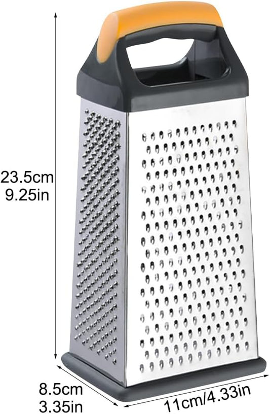 Cheese Grater, 4 Sides Handheld Box Grater, Manual Ergonomic Kitchen Food Shredder, Multi-Function Vegetable Slicer for Carrot, Veggie, Potato(COLOR:silver)