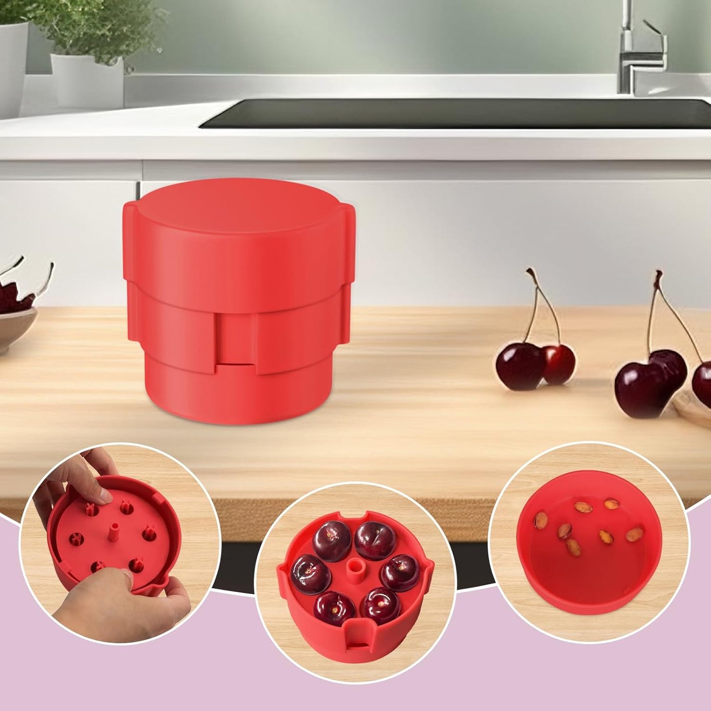 Cherry Pitter - Multiple Cherries Seed Remover, Labor-Saving Push Down Cherry Pitter Tool Pit Remover (Red)