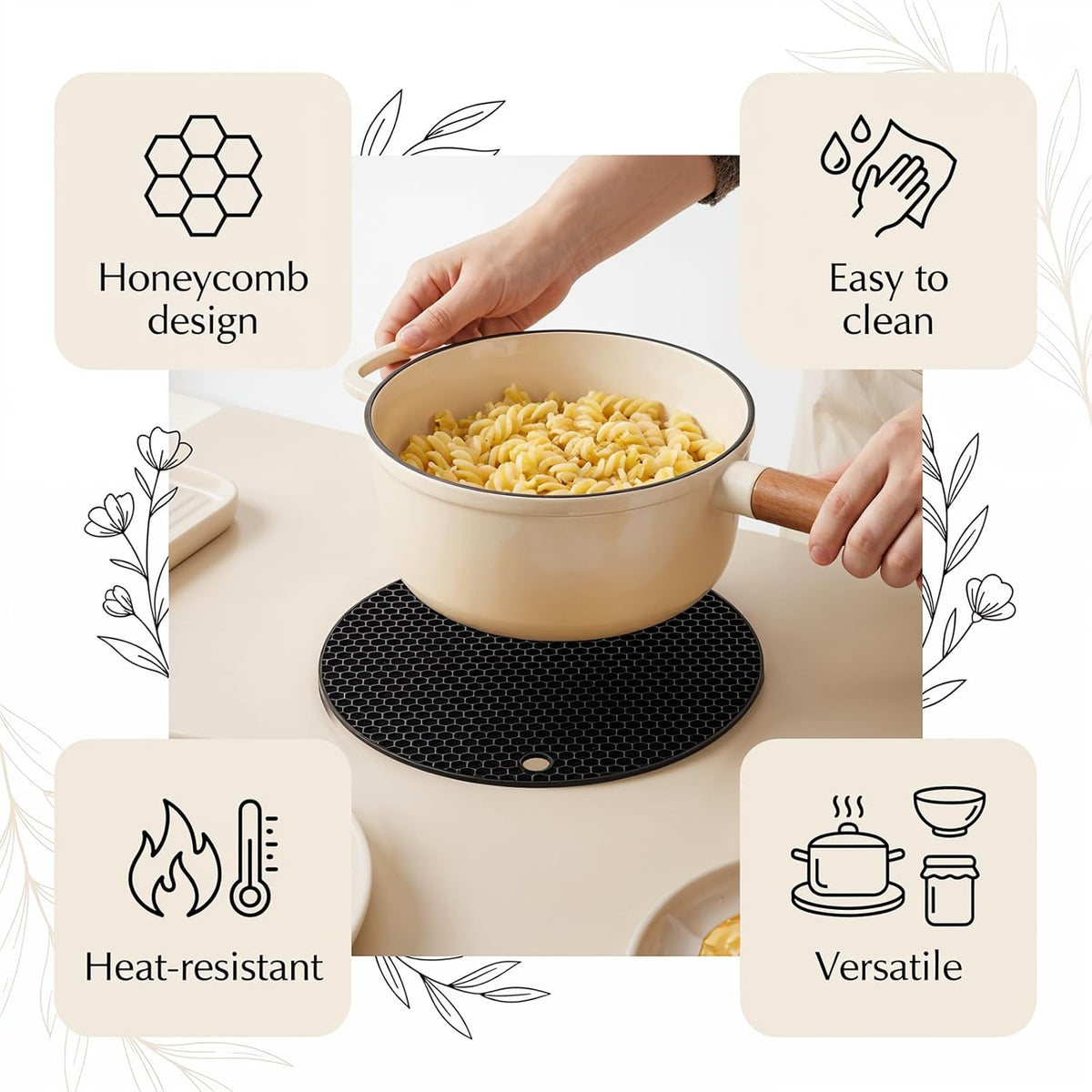 Silicone Microwave Mat, 9.25" Round Heat Resistant Silicone Trivet Mat, Double-Sided Honeycomb Structure, Non-Slip Microwave Splatter Cover Multifunctional Place Mats, Hot Pad, Hot Pot Holder