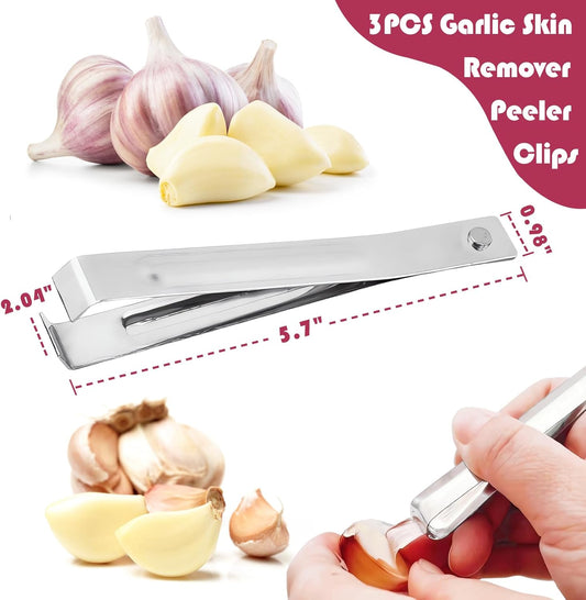 3PCS Garlic Peeler Clips, Garlic Skin Remover, Avoid Smell on Hands