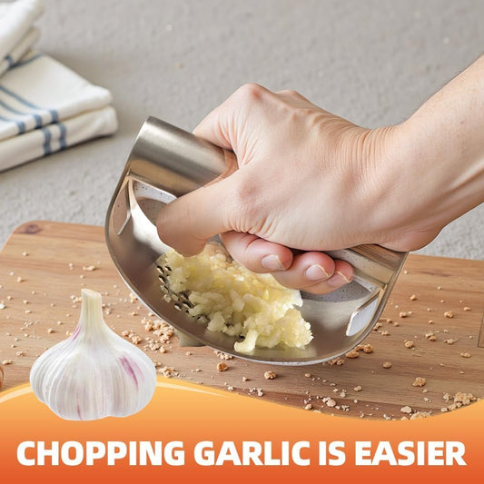 Stainless Steel Garlic Press Rocke, 2026 NEW Garlic Mincer and Garlic Crusher Tool, Easy-Squeeze Manual Garlic Crusher with Peeler and Cleaning Brush, Garlic Chopper Home Kitchen Gadgets (Silver)