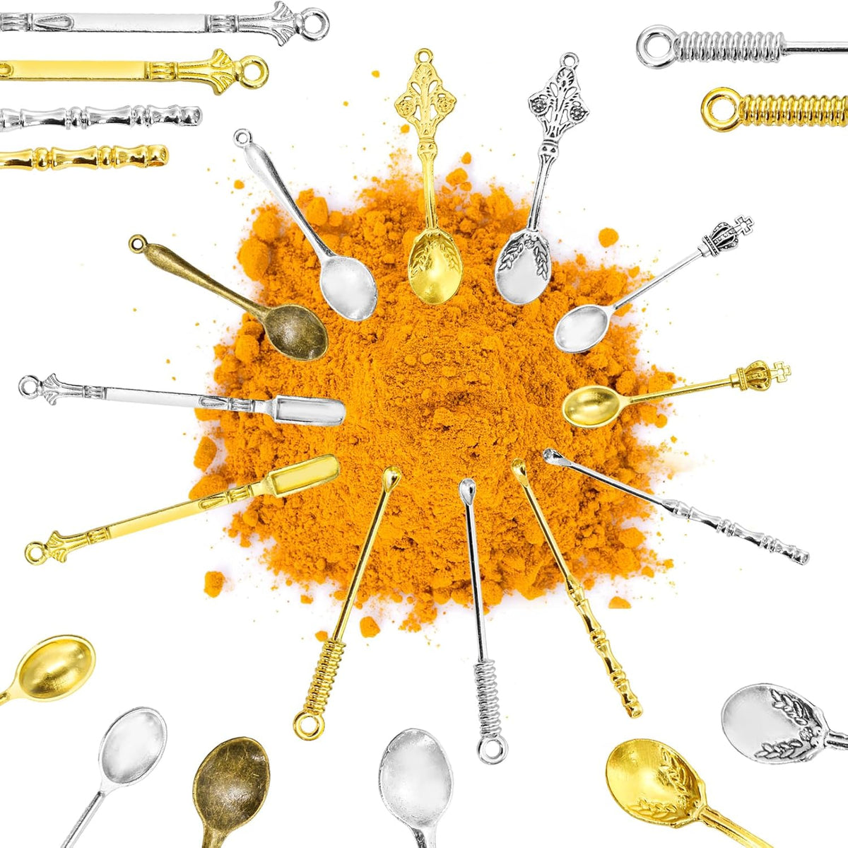 40 Pieces Mini Spoons Tiny Shovel Spoon, Metal Medicine Spoon Powder Scoop for Spices, Herbs, Kitchen Tableware Charm Pendant Spoons For DIY Craft Jewelry Making Necklace Bracelet Key Chain