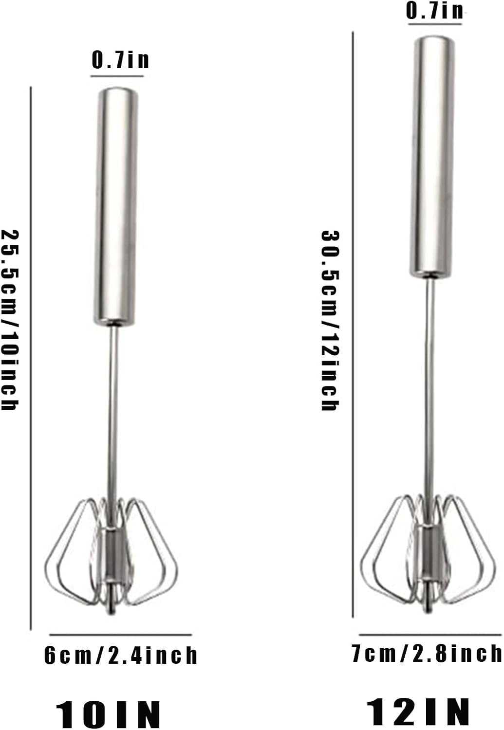 Stainless Steel Egg Whisk, Hand Push Rotary Whisk Blender, Versatile Milk Frother, Hand Push Mixer Stirrer for Blending, Whisking, Beating & Stirring (12in)