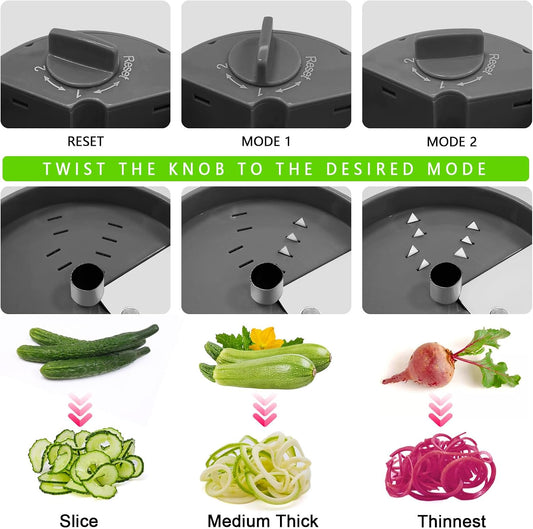 3 in 1 Vegetable Spiralizer Slicer, Adjustable Zucchini Carrot Noodle Maker, Cucumber Spiral Cutter, Easy to Use Kitchen Tool(Dark Grey)