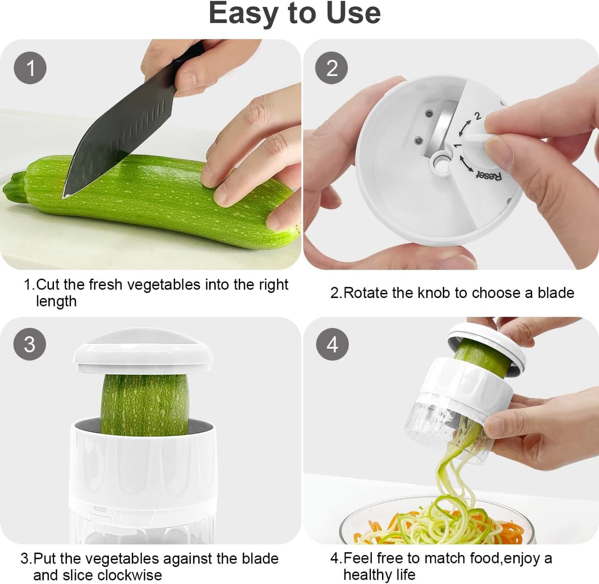 3 in 1 Vegetable Spiralizer Slicer, Adjustable Zucchini Carrot Noodle Maker, Cucumber Spiral Cutter, Easy to Use Kitchen Tool(Dark Grey)