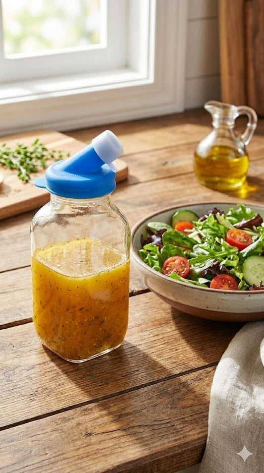 Blue 16oz Salad Dressing Container Glass Bottle – Glass Salad Dressing Shaker Bottle with Non-Metal Lid for Oil, Marinades, Dressings