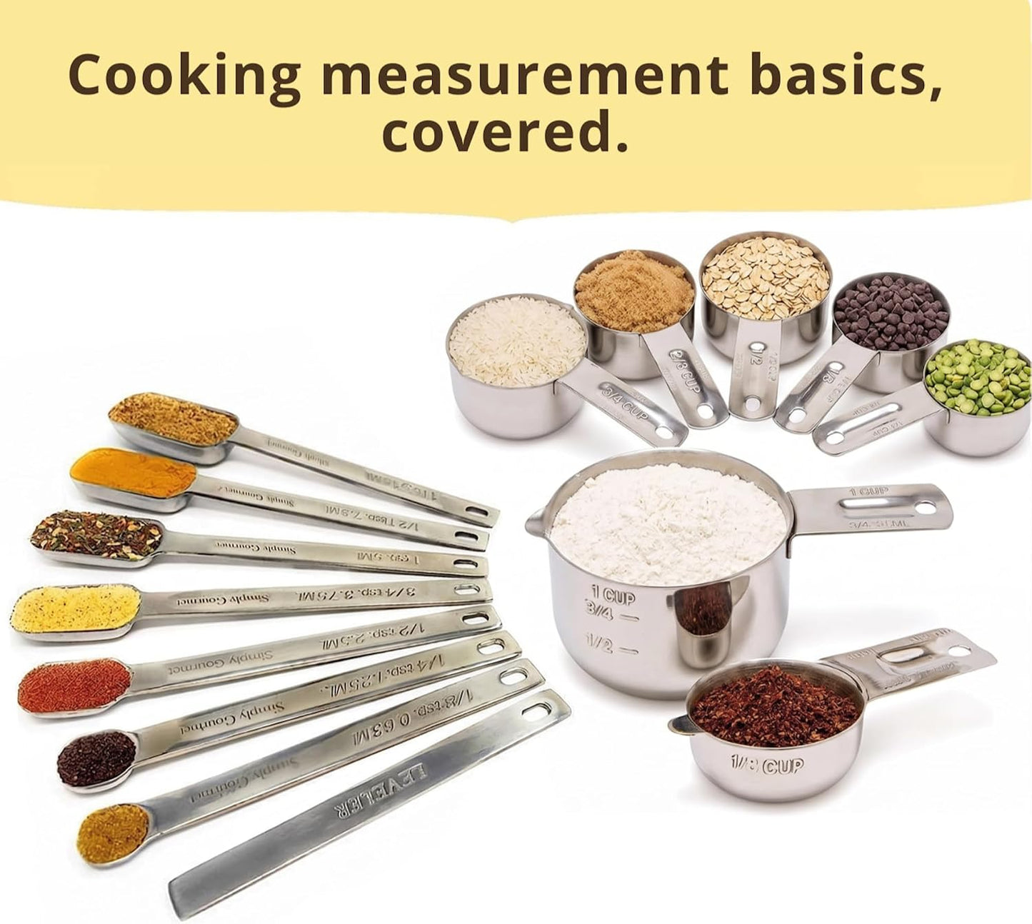 Measuring Cups Set of 7, Stackable, 304 Premium Stainless Steel, Kitchen Gadgets for Measure Liquid and Dry Ingredients, Cooking & Baking