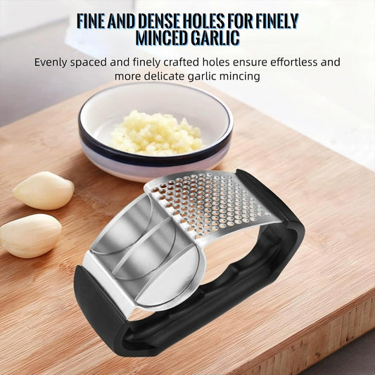 2-in-1 Garlic Press Rocker Stainless Steel with Slicer Blade, Garlic Roller,Garlic Rocker Press for Ginger & Chili, Ergonomic Non-Slip Handle, Dishwasher Safe Garlic Crusher
