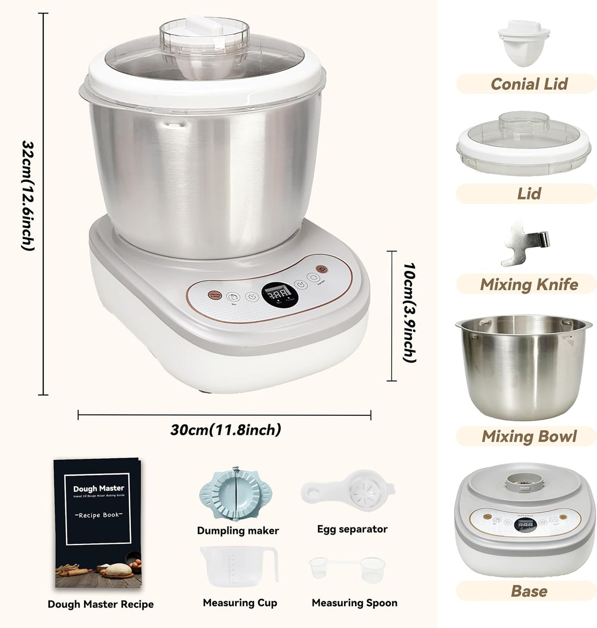 Dough Maker with Ferment Function 7.4Qt Large Capacity Dough Mixer,Commercial& Household Bread Mixer forPizza, Noodles, Bread,Sourdough Kneading Machine with Stainless Steel Bow, Face-up Touch Panel