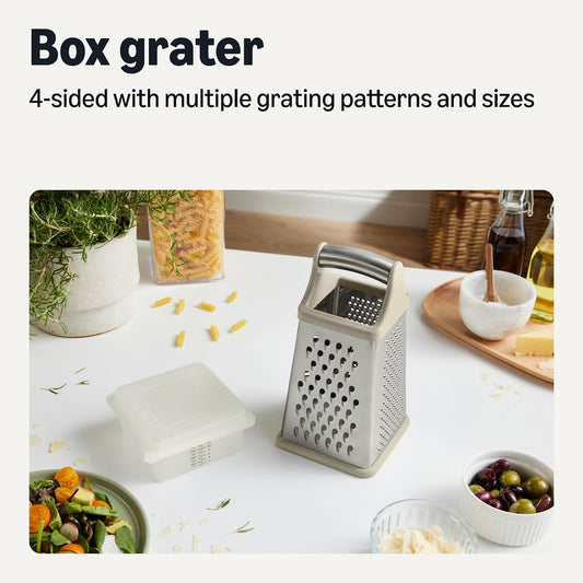 4-Sided Cheese Grater with Measurement Container, Stainless Steel, Dishwasher-Safe