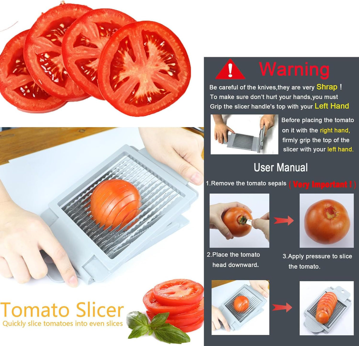 Tomato Slicer Tool Slicer Vegetable Cutter Slicer Vegetable Cutter Home Use | Stainless Steel Fruit Slicer Dedicated,Tomato Slicing Tool Portable,Easy Work for Hamburger Salad Tomato Cutter