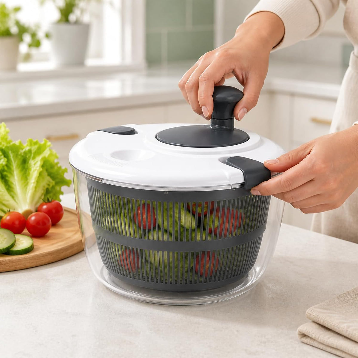 Salad Spinner, 5L Vegetable Washer & Dryer with Colander & Bowl