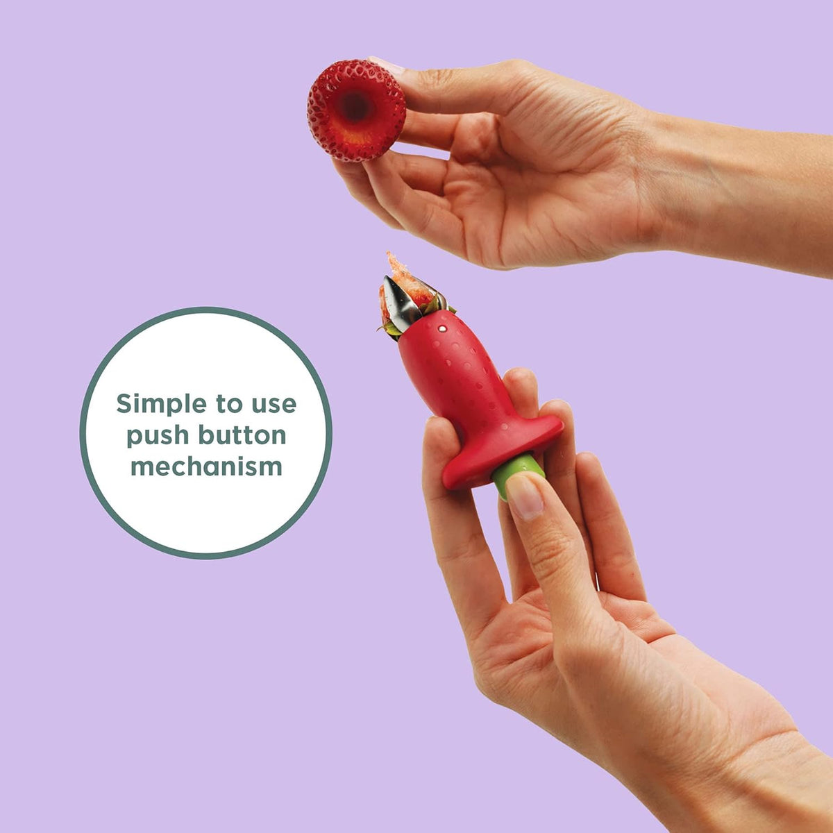 Original Stem Gem Strawberry Huller, Red/Green - and Hand-Held Slicer Strawberry Slicester, Cherry/Meringue
