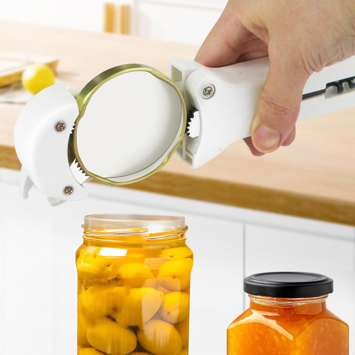 Jar Opener for Seniors with Arthritis, 7 in 1 Bottle Opener and Wine Corkscrew, Easy Grip Kitchen Gadget for Weak Hands Elderly, Retractable Jaw Lid Opener with Magnetic Storage (Black)