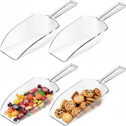 16 Pcs Multi Purpose Clear Plastic Scoops for Candy Buffet Acrylic Kitchen Ice Food Popcorn Scoops for Protein Powders, Ice Cream, Coffee, Tea Jar (4.3 Inch)