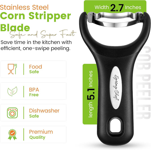 Stainless Steel Corn Peeler, Corn on the Cob Stripper Tool, 2Pk | Durable Corn Kernel Remover Tool with Ergonomic Handle – Easy to Use Kernel Cutter - Dishwasher Safe Corn Cutter, Black