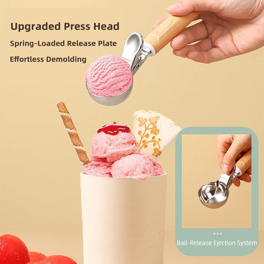 Set of 2 Stainless Steel Ice Cream Scoops - 1.85"x1.85" Deep Scoop with Spring-Loaded Release | Non-Stick Melon Baller for Fruits, Dessert & Cookie Dough