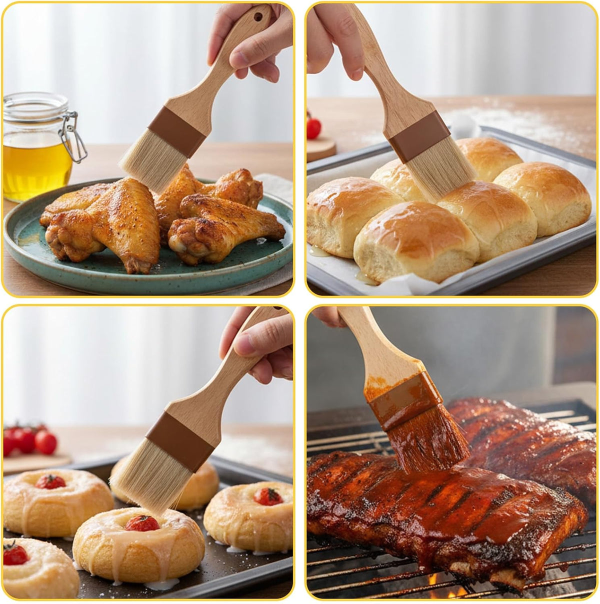 2 Pcs 2 inch Pastry Brush Bristle Basting Brushes Cooking Baking BBQ Oil Brush Food Brushes for Cooking Butter Oil Egg Marinade Grilling Durable Kitchen Marinade Butter Culinary Utensil