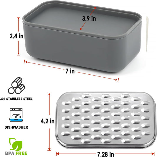 Cheese Grater Citrus Lemon Zester with Food Storage Container & Lid - Perfect For Hard Parmesan Or Soft Cheddar Cheeses, Ginger, Vegetables, Butter, Chocolate & Nutmeg, Gray