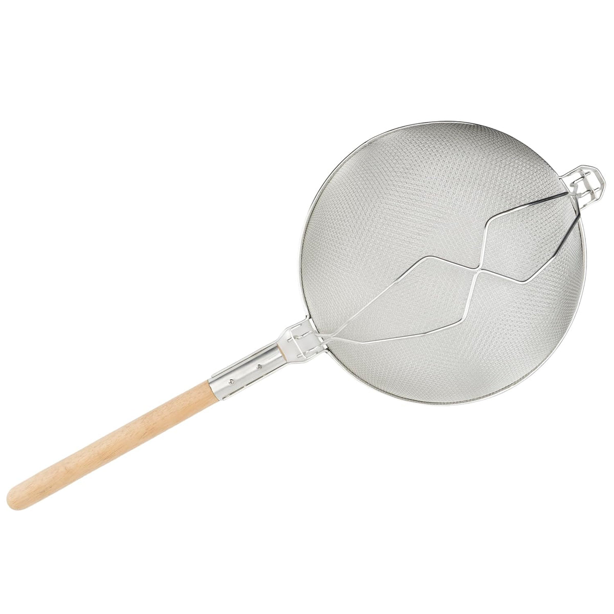 14" Tan Double Mesh Tin-Plated Steel Strainer, Nickel Plated