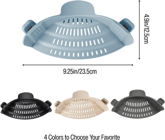 Silicone Pot Strainer, Adjustable Clip On Strainer for Pots Pans, Heat Resistant Pot Drainer, Kitchen Pasta Colander for Vegetables and Noodles (Blue)