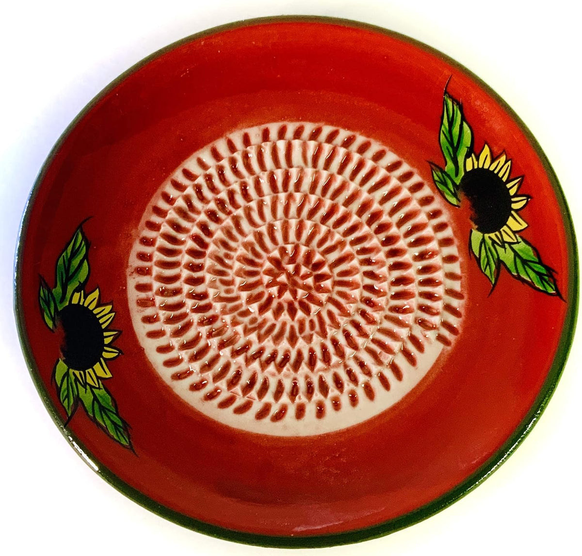 Premium Ceramic Garlic Grater Plate Set - Red Sunflower